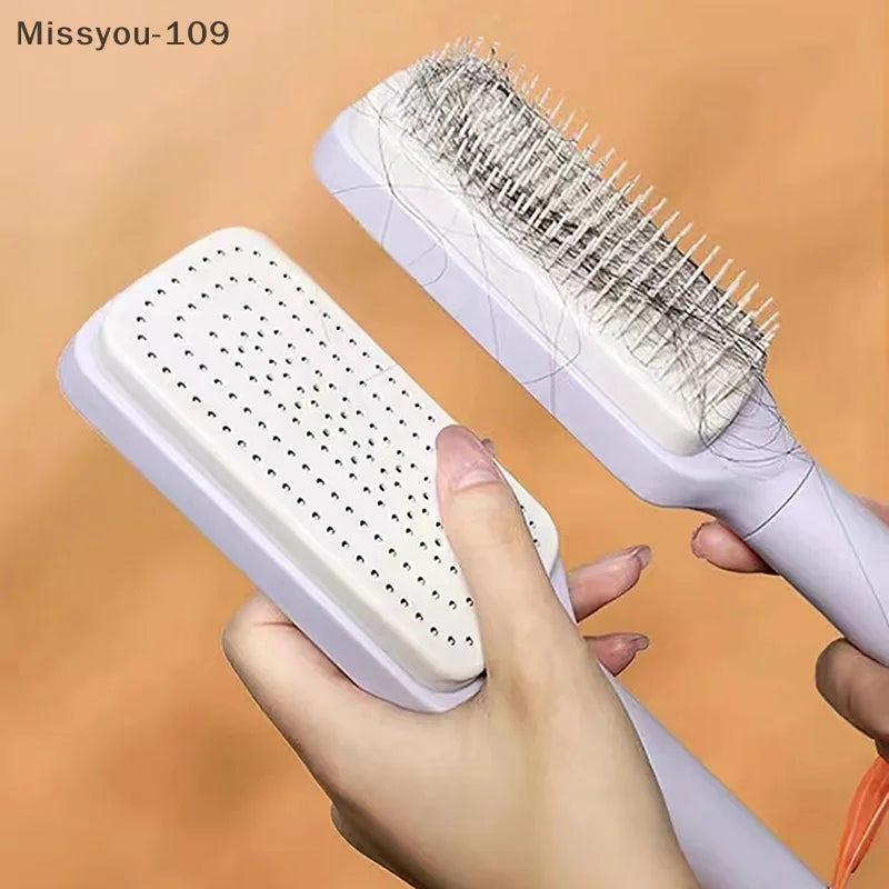 Retractable self -cleaning hair brush