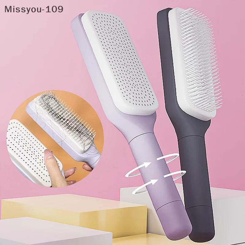 Retractable self -cleaning hair brush