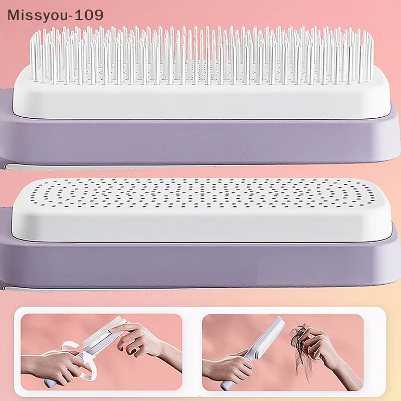 Retractable self -cleaning hair brush